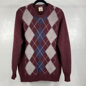 Attaché Shetland Burgundy Wool Argyle Pullover Sweater, size XL